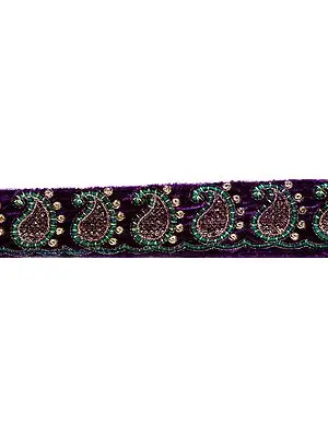 Pansy Velvet Border with Embroidered Paisleys and Sequins