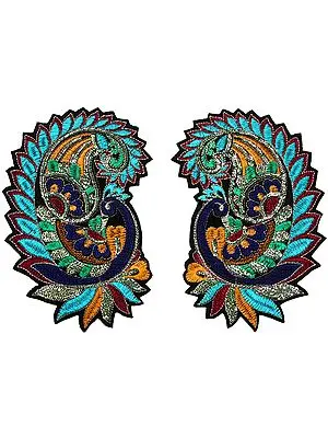 Pair of Multi-Color Embroidered Peacocks with Sequins and Cut Work