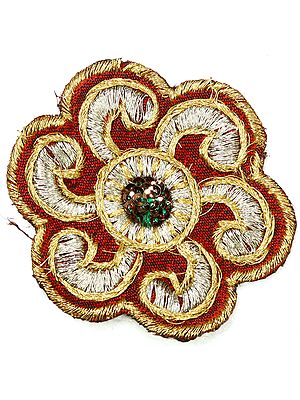 Red Floral Cutwork Patch with Thread work