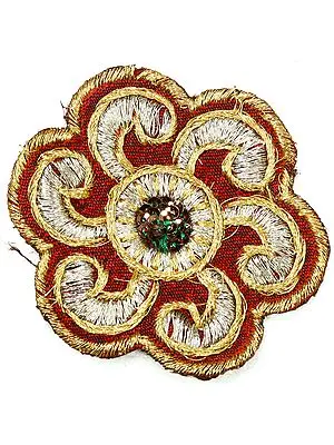 Red Floral Cutwork Patch with Thread work