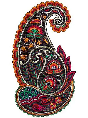 Multi-Color Three-Paisleys Patch with Sequins and Cutwork