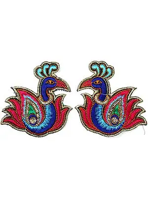 Pair of Multi-Color Embroidered Peacocks