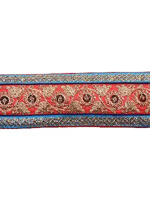 Red Wide Zardozi Border with Metallic Thread Embroidery