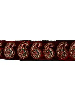 Red Velvet Border with Embroidered Paisleys