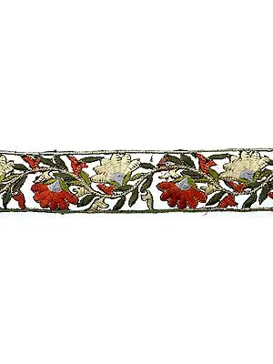 Floral Cutwork Border with Multi-Color Thread Embroidery
