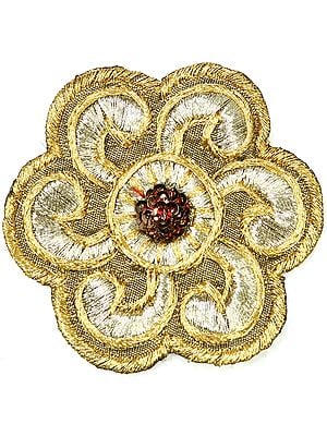 Beige Floral Cutwork Patch with Sequins