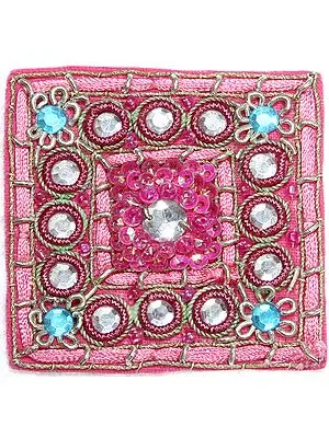 Pink Embroidered Square Patch with Beadwork