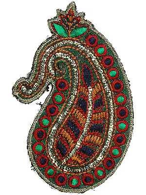 Multi-Color Embroidered Paisley Patch with Sequins and Cutwork