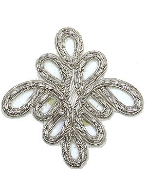 Silver Designer Embroidered Patch with Metallic Thread Embroidery