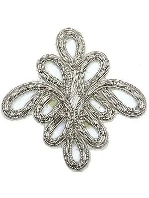 Silver Designer Embroidered Patch with Metallic Thread Embroidery