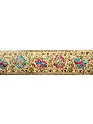 Beige Wide Border with Thread Work and Sequins