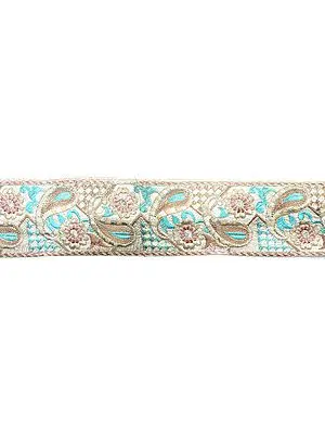 Ivory Woven Border with Thread Work