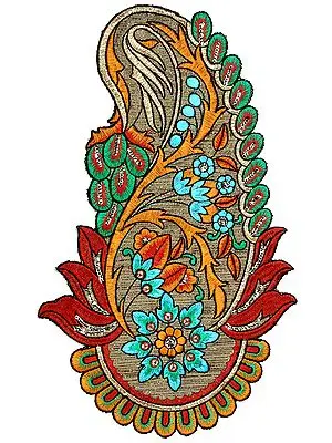 Multi-Color Large Embroidered Paisley Patch with Sequins and Cutwork