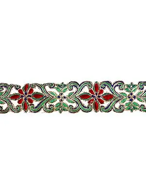 Floral Cutwork Border with Metallic Thread Embroidery