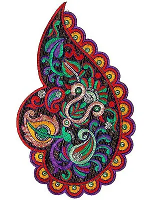 Multicolor Large Embroidered Paisley Patch with Sequins