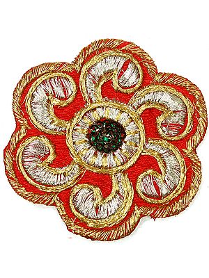 Red Floral Cutwork Patch with Thread work