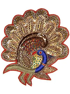Multi-Color Embroidered Peacock Patch with Zardozi Work