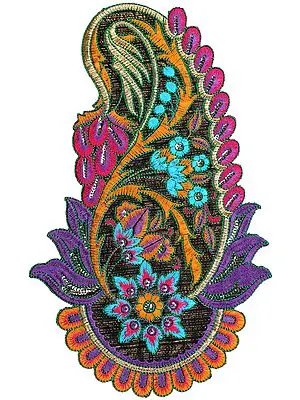 Multi-Color Large Embroidered Paisley Patch with Sequins and Cutwork