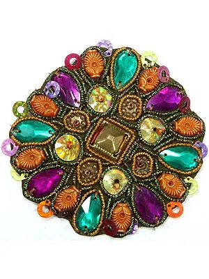 Multi-Color Embroidered Patch with Beads and Zardozi Work