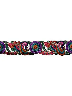 Multi-Color Cut Work Border with Embroidered Peacock and Sequins