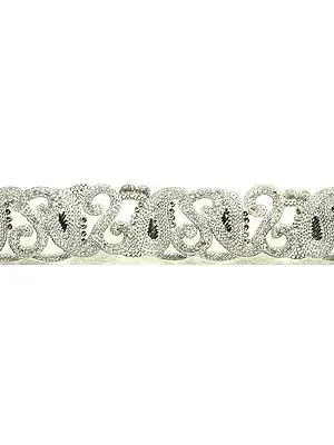 Silver Designer Embroidered Border with Metallic Thread Embroidery and Zardozi Work
