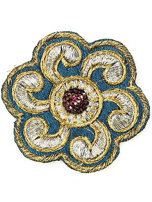 Blue Floral Cutwork Patch with Thread work