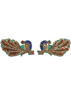 Pair of Multi-Color Embroidered Peacocks with Sequins and Beads
