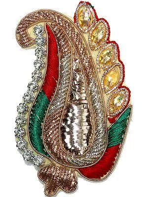 Golden Embroidered Paisley Patch with Crystals and Beads
