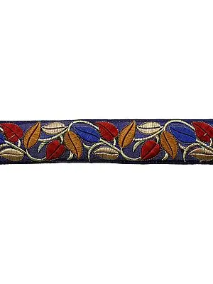 Blue Fabric Border with Embroidered Leaves