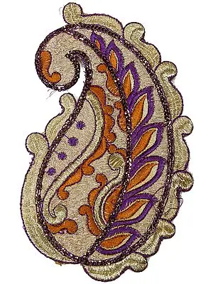 Golden and Blue Paisley Embroidered Patch with Sequins