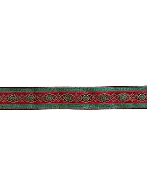 Magenta and Green Fabric Border with Golden Thread Work
