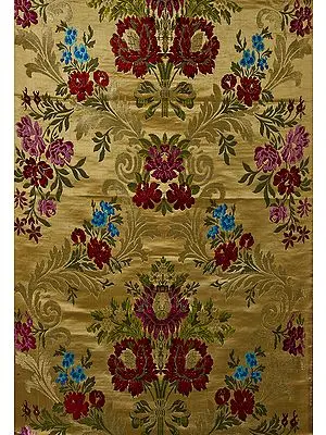 Cream and Golden Brocade Fabric with Woven Flowers by Hand