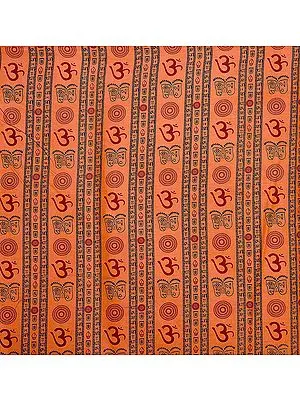 Orange Khadi Fabric with Printed Om