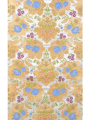Ivory Brocade Fabric with Flowers and Golden Thread Weave