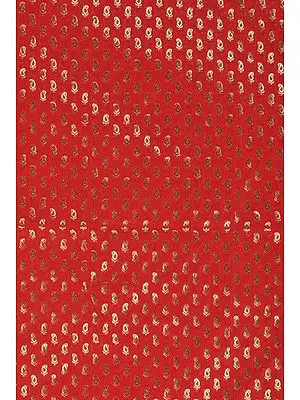 Red Banarasi Fabric with Hand-woven Paisleys
