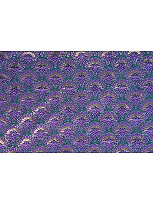 Tile-Blue Brocade Fabric from Banaras with Hand-woven Dodama Flowers