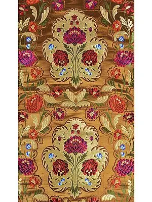 Pale-Gold Brocade Fabric with Woven Roses and Zari Weave