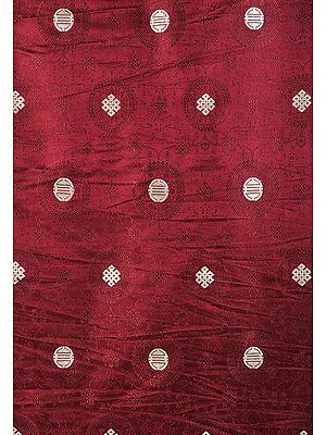 Maroon Banarasi Fabric with Woven Tibetan Endless Knot and Chinese Shou Symbol