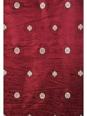 Maroon Banarasi Fabric with Woven Tibetan Endless Knot and Chinese Shou Symbol