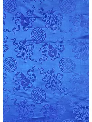 Regatta-Blue Fabric from Banaras with the Eight Symbols of Good Fortune (Tib. Bkra-shis rtags-brgyad, Skt. Ashtamangala)
