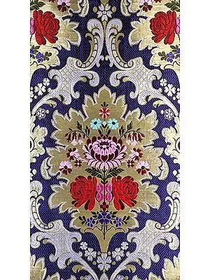 Navy-Blue Gyasar Brocade from Banaras with Large Woven Roses