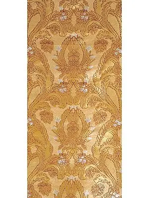 Golden Brocade Fabric from Banaras with Woven Flowers and Leaves