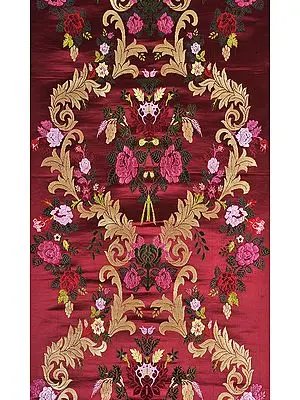 Cordovan Floral Brocade Fabric from Banaras with Golden Zari Weave
