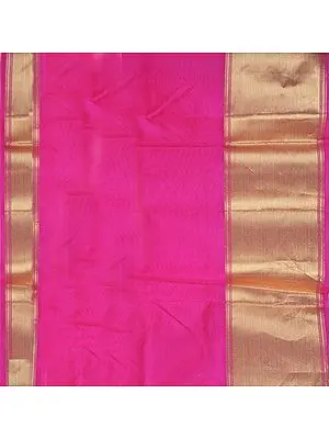 Fuchsia Plain Banarasi Fabric with Wide Golden Zari Border