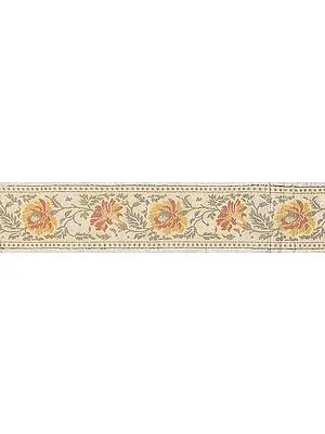Ivory Banarasi Fabric Border with Hand-woven Flowers