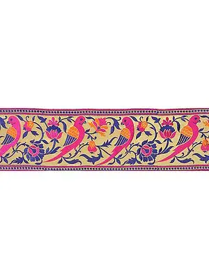 Dodama Wide Border from Banaras with Hand-woven Parrots and Flowers