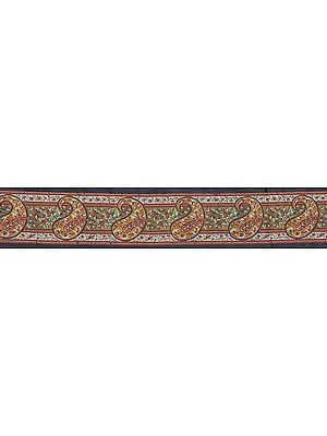 Black Banarasi Border with Hand-woven Paisleys and Flowers in Multi-Color Thread