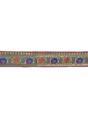 Katan Brocaded Border from Banaras with Hand-woven Flowers