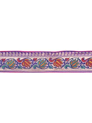 Katan Fabric Border from Banaras with Hand-woven Flowers