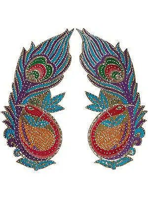 Pair of Multi-Color Embroidered Giant Peacock Patches with Beads
